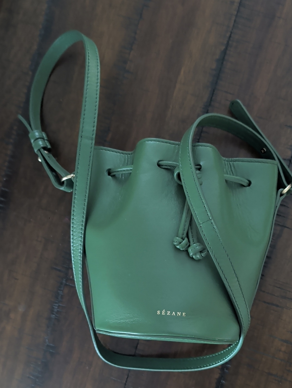 Sézane Green Leather Nano Bucket Bag Crossbody